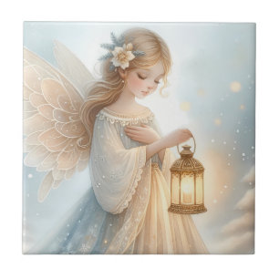 Azulejo De Cerâmica Anjo Lanterna Celestial de Inverno de Conforto