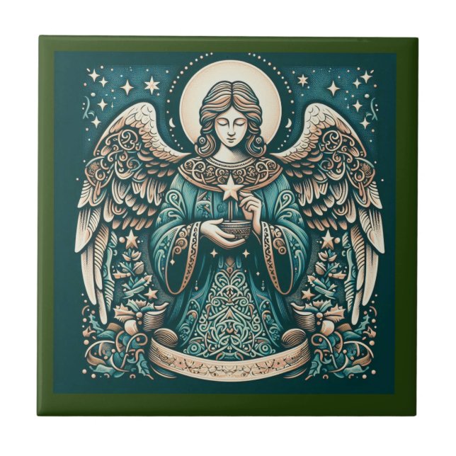 Azulejo De Cerâmica Anjo Lindo Sob as estrelas (Frente)
