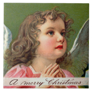 Azulejo De Cerâmica Anjo Orando com Faixa de Natal