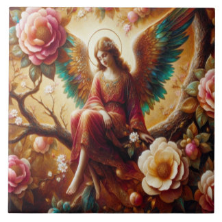 Azulejo De Cerâmica Anjo Sentado Sozinho em um Galho de Árvore