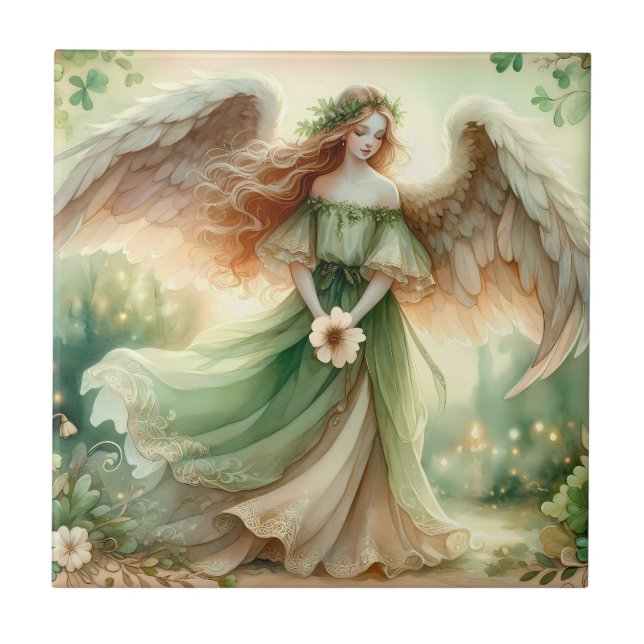 Azulejo De Cerâmica Anjo Serenidade do Trevo (Frente)
