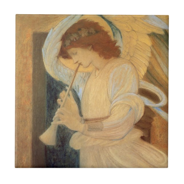 Azulejo De Cerâmica Anjo tocando Flageolet por Burne Jones (Frente)