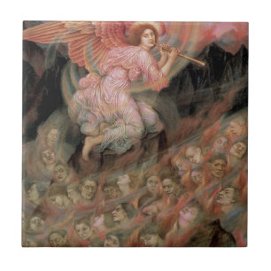 Azulejo De Cerâmica Anjo Tocando para as Almas no Inferno por Evelyn D