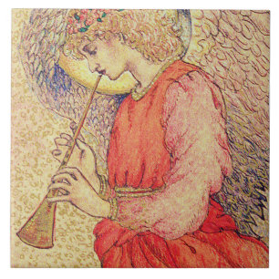 Azulejo De Cerâmica Anjo Tocando uma Flauta