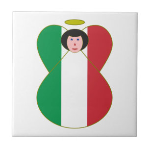 Azulejo De Cerâmica Anjo Vestido com a Bandeira Italiana