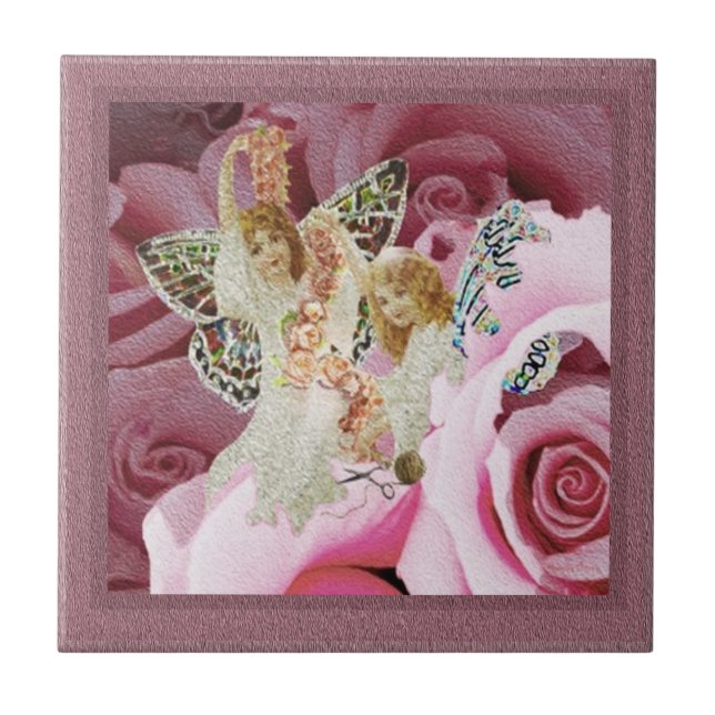 Azulejo De Cerâmica Anjos da borboleta que fazem grinaldas (Frente)