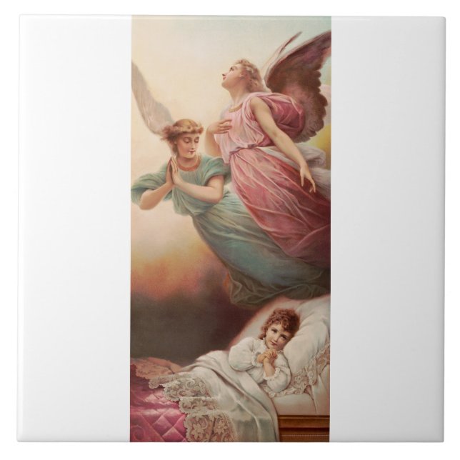 Azulejo De Cerâmica Anjos Guardiões com criança (Frente)