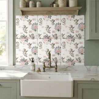 Azulejo De Cerâmica Anjos vintage Querubins e azulejo floral Pastel