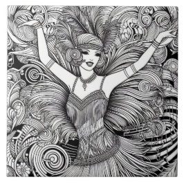 Azulejo De Cerâmica Anos 20 Rugindo Art Déco Retro Glam Preto e Branco