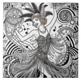 Azulejo De Cerâmica Anos 20 Rugindo Art Déco Retro Glam Preto e Branco