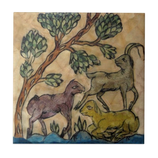 Azulejo De Cerâmica Antelope Animal Family Antique HP Persian Repro (Frente)
