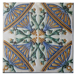 Azulejo De Cerâmica Antiga Majólica Espanhola Vintage