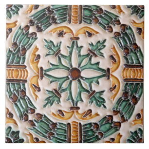 Azulejo De Cerâmica Antiga Majólica Espanhola Vintage
