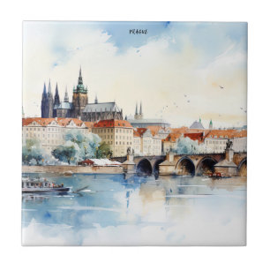 Azulejo De Cerâmica Antiga Praga, Charles Bridge Watercolor