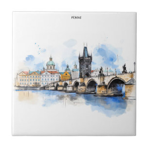 Azulejo De Cerâmica Antiga Praga, Charles Bridge Watercolor