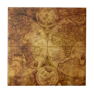 Azulejo De Cerâmica Antigo Mapa do Mundo Antigo Histórico