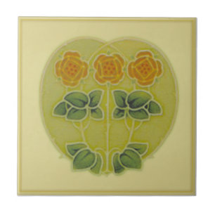 Azulejo De Cerâmica Antiguidade Nouveau Coração e Flores Repro Antiq