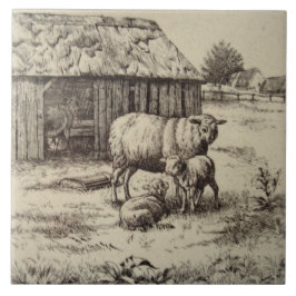Azulejo De Cerâmica Antiguidade Repro William Wise Sheep Family Sepia
