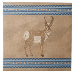 Azulejo De Cerâmica Antílope de Pronghorn Sudoeste com Fronteira Geomé