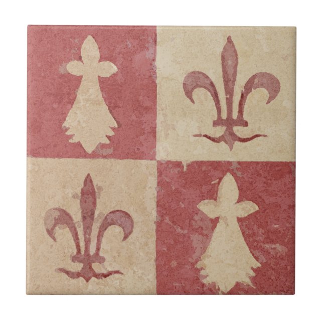 Azulejo De Cerâmica Antique French Mediaeval Fleur de Lis Pattern (Frente)
