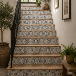 Azulejo De Cerâmica Antique Manor Vintage Blue and Sand Floral Mosaic