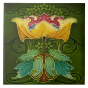 Azulejo De Cerâmica Antique Rhodes c1900 Art Nouveau Majolica Floral