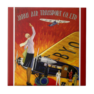 Azulejo De Cerâmica Anúncio japonês da linha aérea do vintage