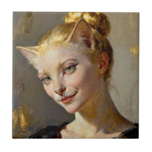 Azulejo De Cerâmica “Anya, Meticulosamente Contente” – Uma Felina Femi