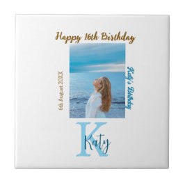 Azulejo De Cerâmica Apelido de 16 anos, feliz, castanho-aqua