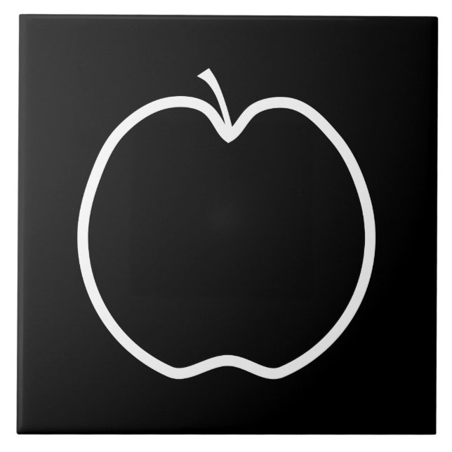 Azulejo De Cerâmica Apple preto e branco (Frente)