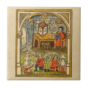 Azulejo De Cerâmica Aprendizes em um laboratório medieval