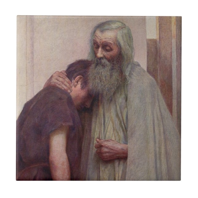 Azulejo De Cerâmica Aproximação de casa (Pai e Filho) (Frente)