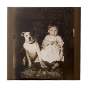 Azulejo De Cerâmica aproximadamente 1910 pitbull e bebê RPPC