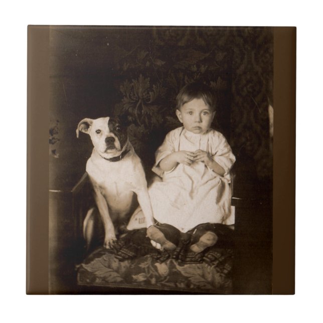 Azulejo De Cerâmica aproximadamente 1910 pitbull e bebê RPPC (Frente)