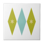 Azulejo De Cerâmica Aqua Blue Green Yellow Diamonds Stars Mid Century<br><div class="desc">This colorful mid century modern ceramic tile features aqua blue and avocado green diamonds,  with yellow colored stars. So fun to add to your tiling project!</div>
