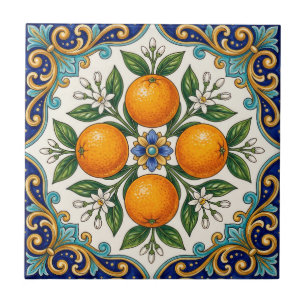 Azulejo De Cerâmica Aqua Italian Majolica Design de Laranja Cítrica