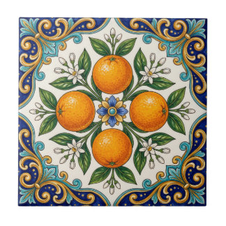 Azulejo De Cerâmica Aqua Italian Majolica Design de Laranja Cítrica