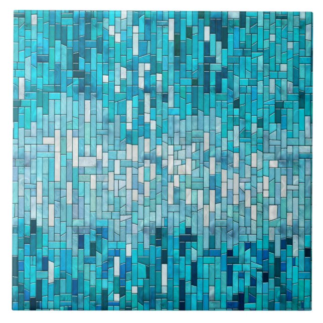 Azulejo De Cerâmica Aquamarine Abstrato Mosaico Art (Frente)