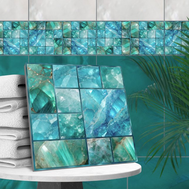 Azulejo De Cerâmica Aquamarine - Colagem geométrica (Criador carregado)