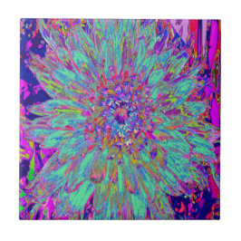 Azulejo De Cerâmica Aquamarine Rainbow Color Abstrato Dahlia Flower