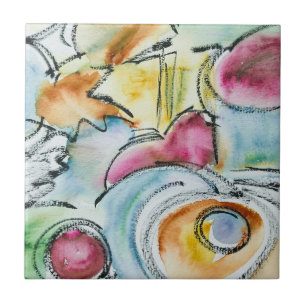 Azulejo De Cerâmica Aquarela Abstrata Pintada à Mão de Inverno