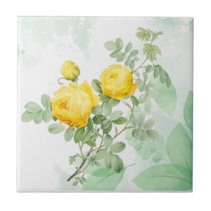 Azulejo De Cerâmica Aquarela Amarelo Rosa Rosa Jardim Flor Arte Natura