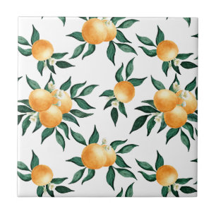 Azulejo De Cerâmica Aquarela Botânica Laranja Cítrica Ensolarada