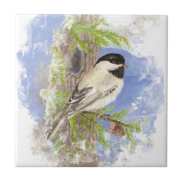 Azulejo De Cerâmica Aquarela Chickadee Bird Nature art (Frente)