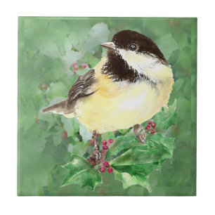 Azulejo De Cerâmica Aquarela Chickadee Bird Willife Art