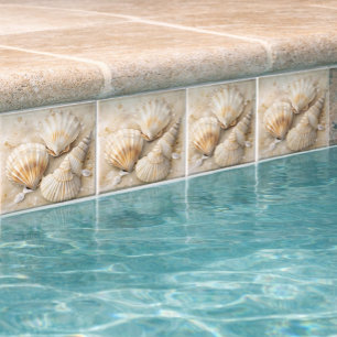 Azulejo De Cerâmica Aquarela Costeira de Conchas Marinhas