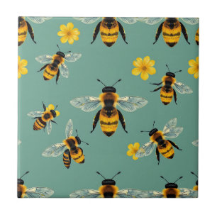 Azulejo De Cerâmica Aquarela de Abelha Bumble Bee Realista com Mel