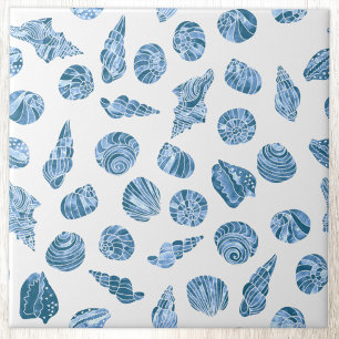 Azulejo De Cerâmica Aquarela de Conchas Marinhas Náuticas Costa Azul