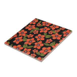 Azulejo De Cerâmica Aquarela de escarlate Pimpinela verde vermelho rox