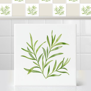 Azulejo De Cerâmica Aquarela de Estragão Francês Botânico Folha Galho